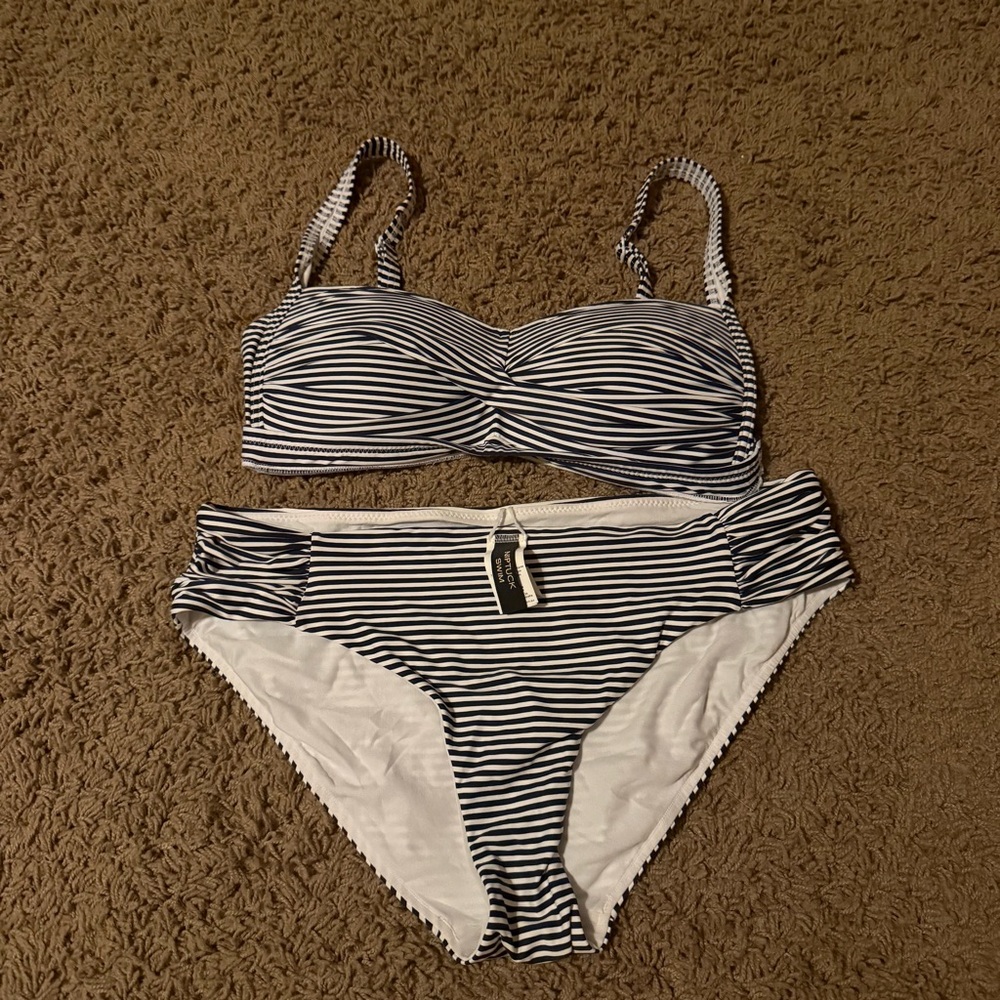 Striped Navy and White Bikini Set - Women's Swim Bikini